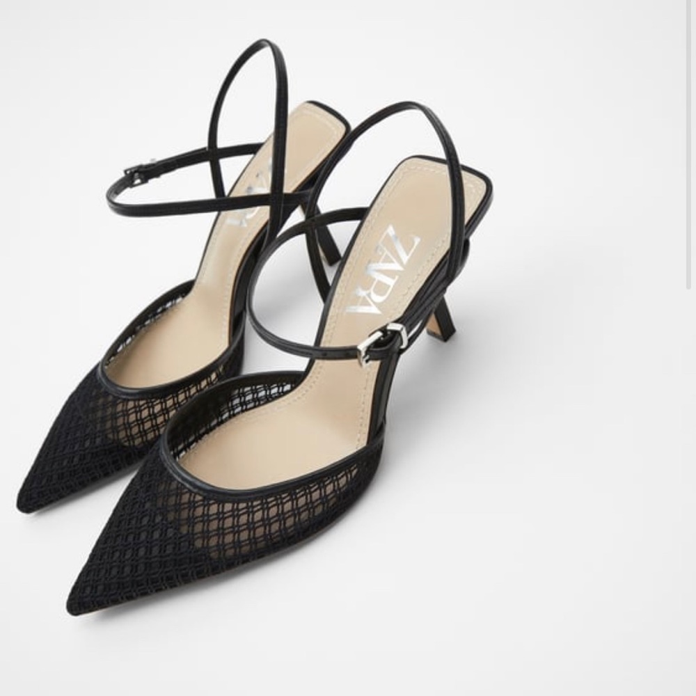 Zara Black Mesh Slingback Heels